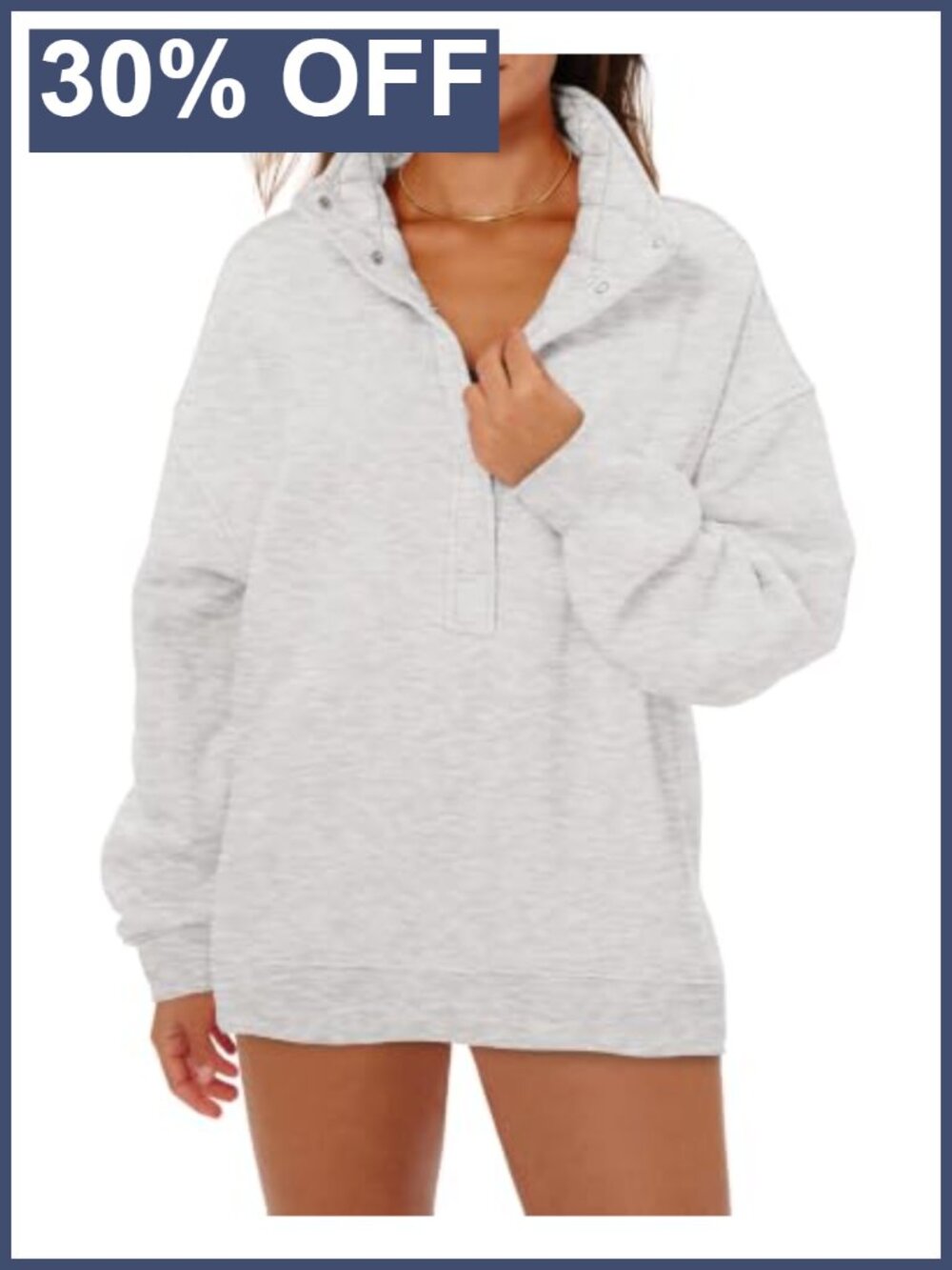 Oversized Henley Neck Pullover Sweatshirt Cotton Blend Ribbed Cuffs